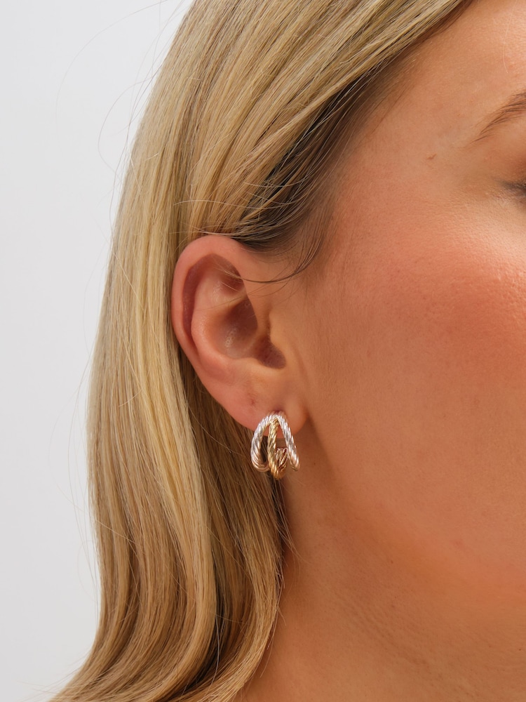 Inicio Metallic Diamond Cut Multi row Hoop Earrings - Image 3 of 3