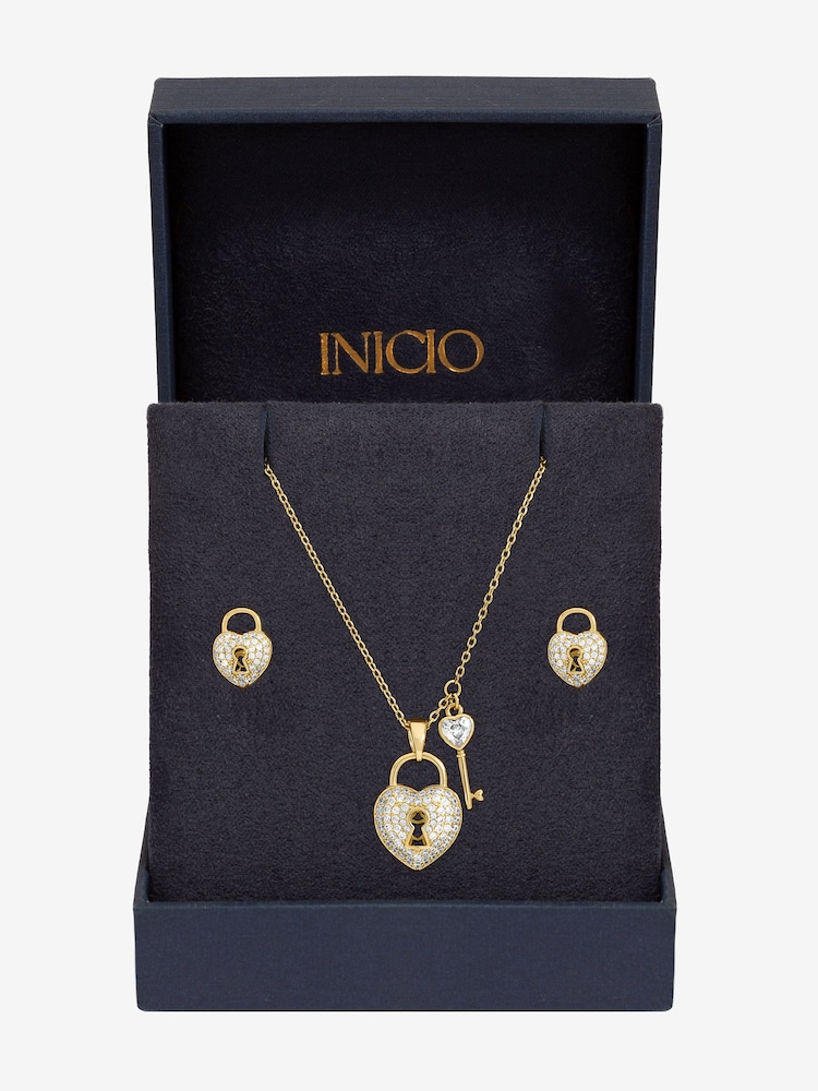 Inicio Gold Tone Padlock Heart Set - Image 2 of 2