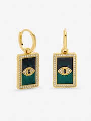 Inicio Gold Tone Green Evil Eye Charm Huggie Earrings - Image 1 of 1