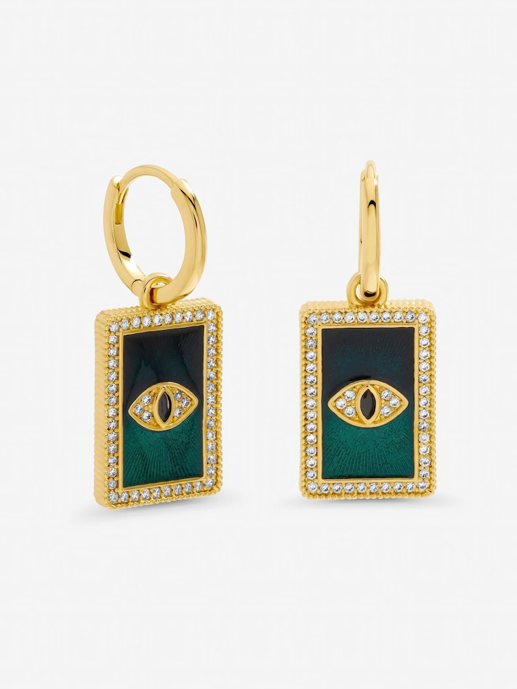 Inicio Gold Tone Green Evil Eye Charm Huggie Earrings - Image 1 of 1