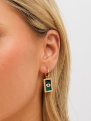Inicio Gold Tone Green Evil Eye Charm Huggie Earrings - Image 2 of 3