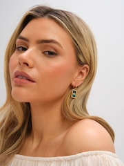 Inicio Gold Tone Green Evil Eye Charm Huggie Earrings - Image 3 of 3