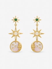 Inicio Gold Tone Emerald and Mother of Pearl Celestial Drop Earrings - Image 2 of 2