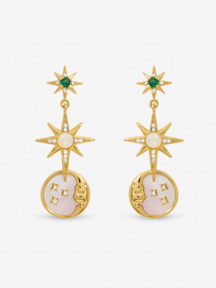 Inicio Gold Tone Emerald and Mother of Pearl Celestial Drop Earrings - Image 2 of 2