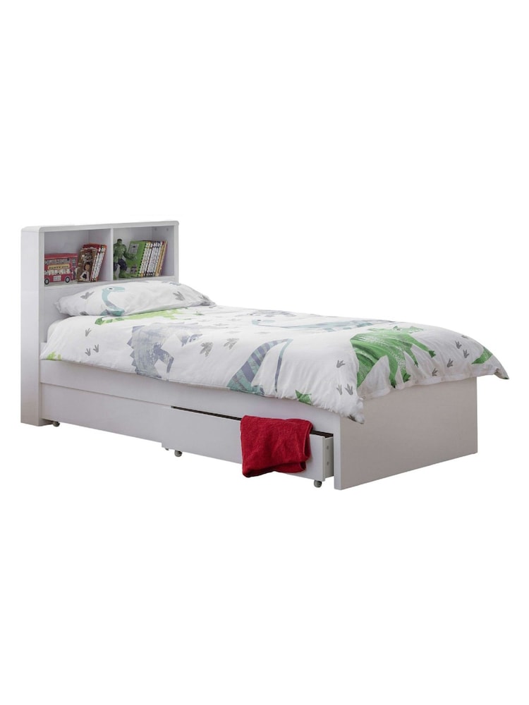 Julian Bowen White High Gloss Manhattan Bookcase Bed & Underbed Drawers Set - Image 5 of 5