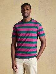 Joules Rugby Club Pink & Green Striped Crew Neck Cotton T-Shirt - Image 1 of 7