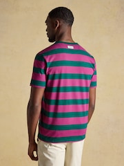 Joules Rugby Club Pink & Green Striped Crew Neck Cotton T-Shirt - Image 2 of 7