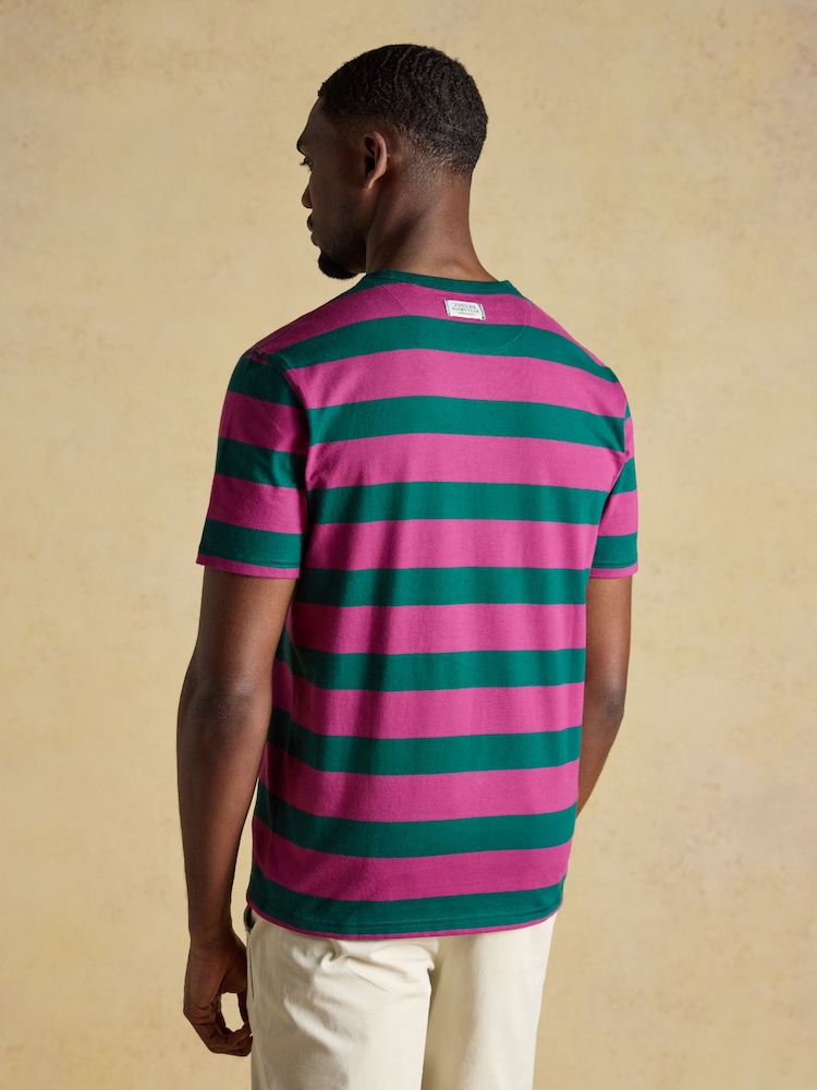 Joules Rugby Club Pink & Green Striped Crew Neck Cotton T-Shirt - Image 2 of 7