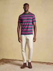 Joules Rugby Club Pink & Green Striped Crew Neck Cotton T-Shirt - Image 3 of 7