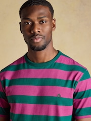 Joules Rugby Club Pink & Green Striped Crew Neck Cotton T-Shirt - Image 4 of 7