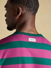 Joules Rugby Club Pink & Green Striped Crew Neck Cotton T-Shirt - Image 5 of 7