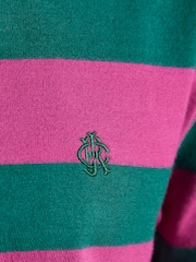 Joules Rugby Club Pink & Green Striped Crew Neck Cotton T-Shirt - Image 6 of 7