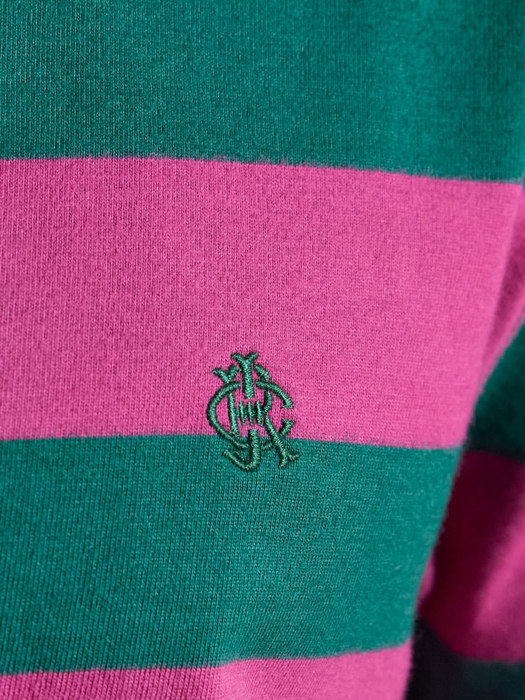 Joules Rugby Club Pink & Green Striped Crew Neck Cotton T-Shirt - Image 6 of 6 Joules Rugby Club Pink & Green Striped Crew Neck Cotton T-Shirt - Image 6 of 6
