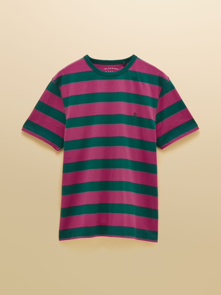 Joules Rugby Club Pink & Green Striped Crew Neck Cotton T-Shirt - Image 7 of 7