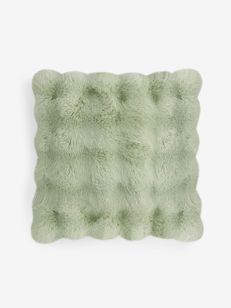 Sage Green 50 x 50cm Aspen Faux Fur Cushion - Image 2 of 2