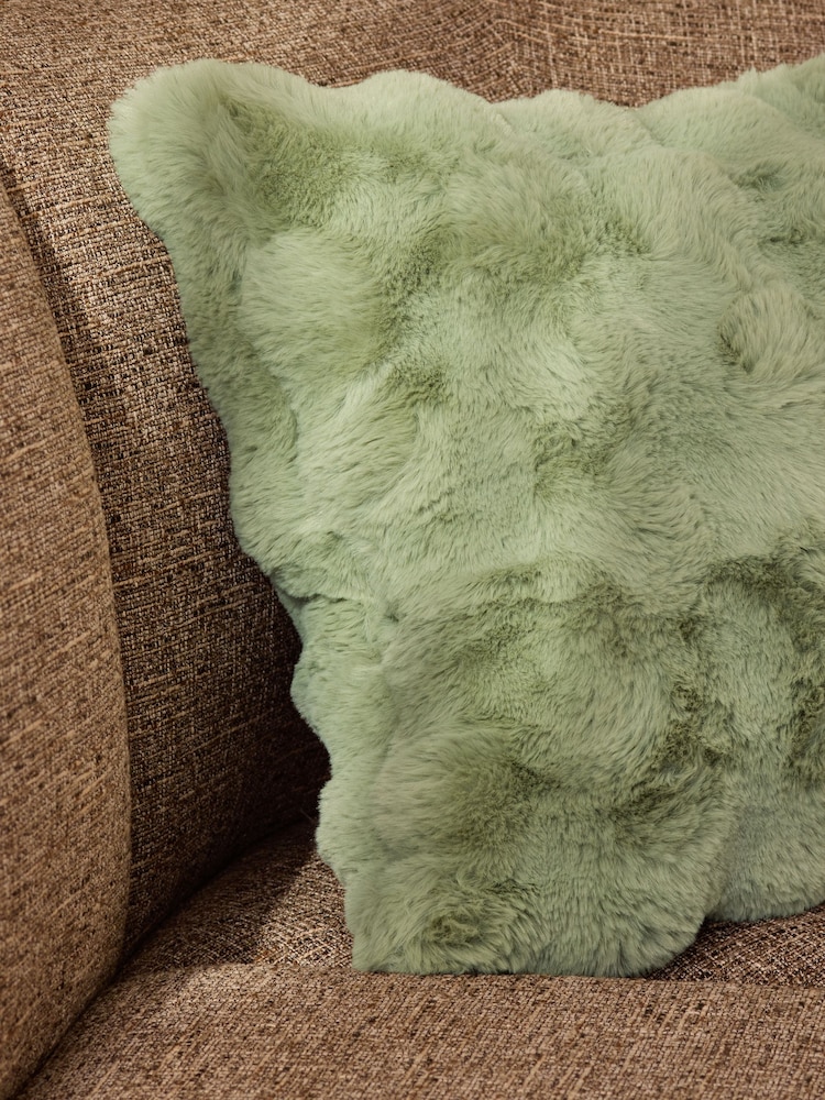 Sage Green 50 x 50cm Aspen Faux Fur Cushion - Image 4 of 4 Sage Green 50 x 50cm Aspen Faux Fur Cushion - Image 4 of 4