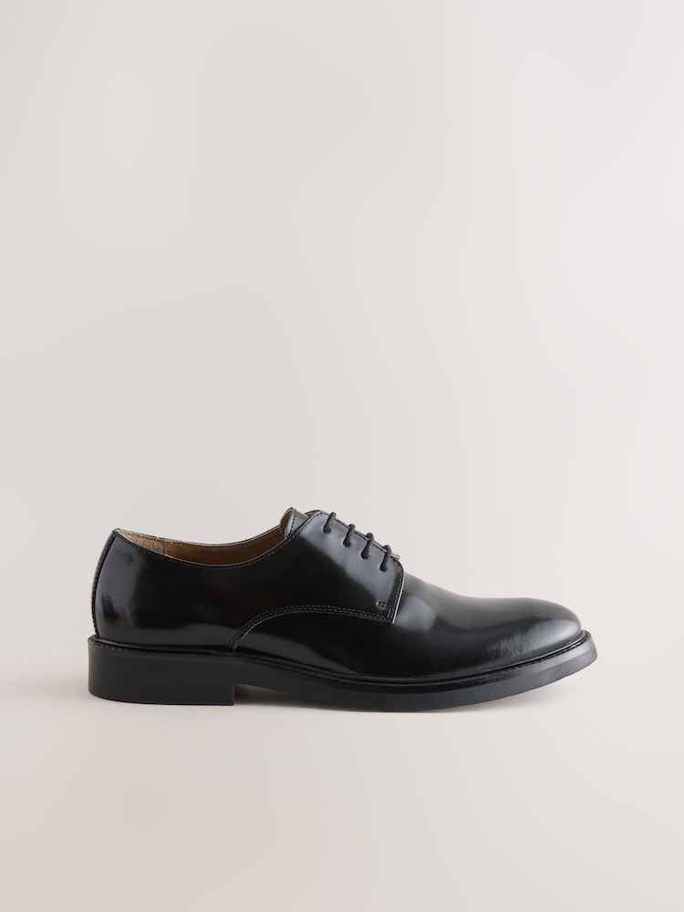 Negro - Leather Shiny Derby Shoes - Imagen 2 de 5