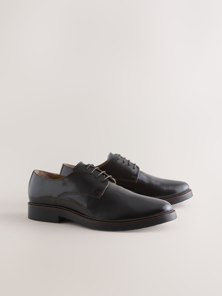 Marrón - Leather Shiny Derby Shoes - Imagen 1 de 5