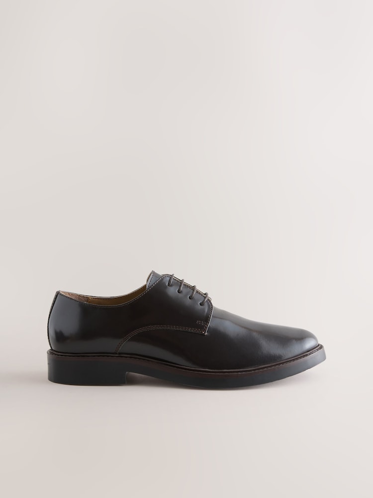 Marrón - Leather Shiny Derby Shoes - Imagen 2 de 5