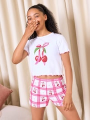 Lipsy White/Pink Cherry Jersey Short Pyjamas Set (5-16yrs) - Image 1 of 4
