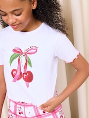 Lipsy White/Pink Cherry Jersey Short Pyjamas Set (5-16yrs) - Image 2 of 4