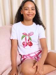Lipsy White/Pink Cherry Jersey Short Pyjamas Set (5-16yrs) - Image 4 of 4