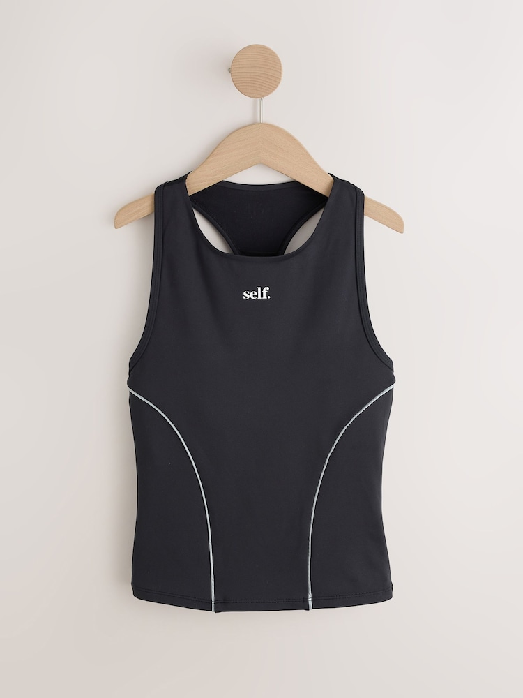 self. Black High Impact Reflective Piping Sports Bra - Image 1 of 3