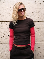 self. Chocolate Brown Fitted Rib T-Shirt - Image 1 of 5