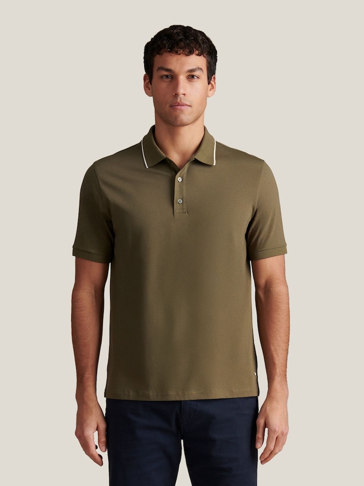 Peckham Rye Green Mercerised Tipped Polo Shirt - Image 1 of 5 Peckham Rye Green Mercerised Tipped Polo Shirt - Image 1 of 5