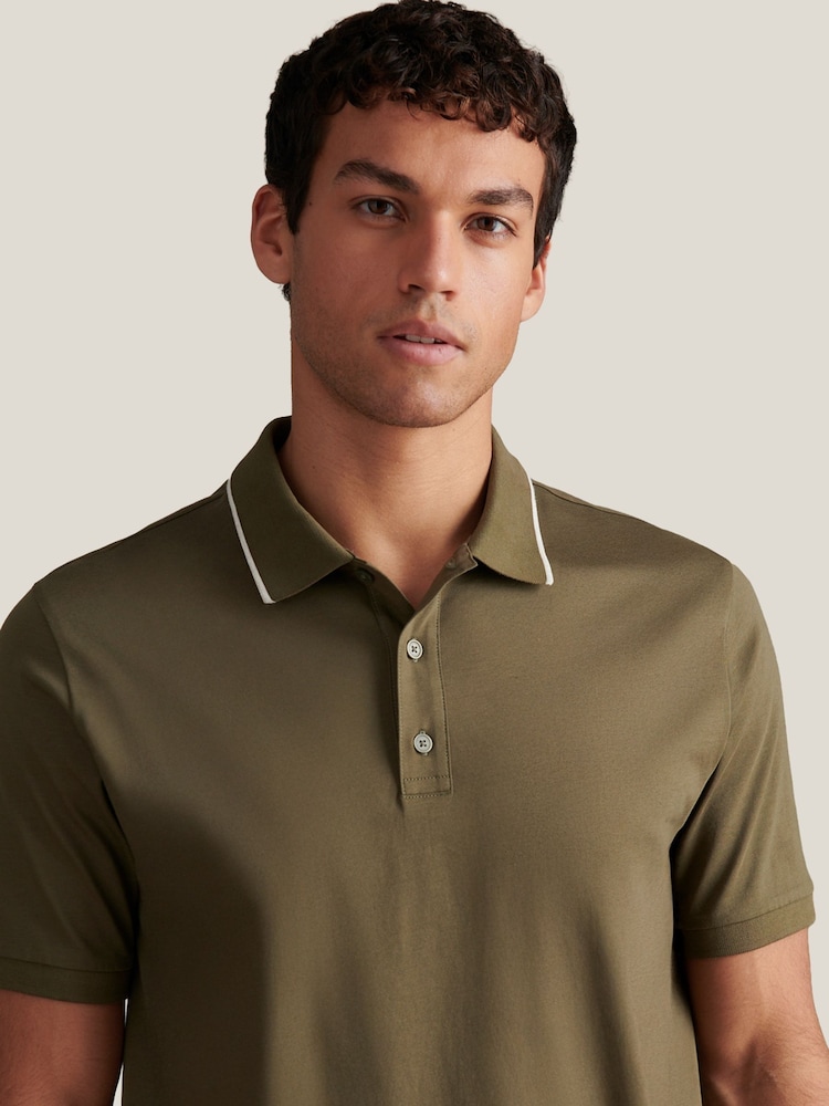 Peckham Rye Green Mercerised Tipped Polo Shirt - Image 5 of 5 Peckham Rye Green Mercerised Tipped Polo Shirt - Image 5 of 5