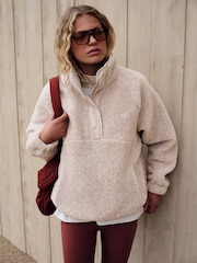 self. Oatmeal Borg Popper Neck Jumper - Image 2 of 8