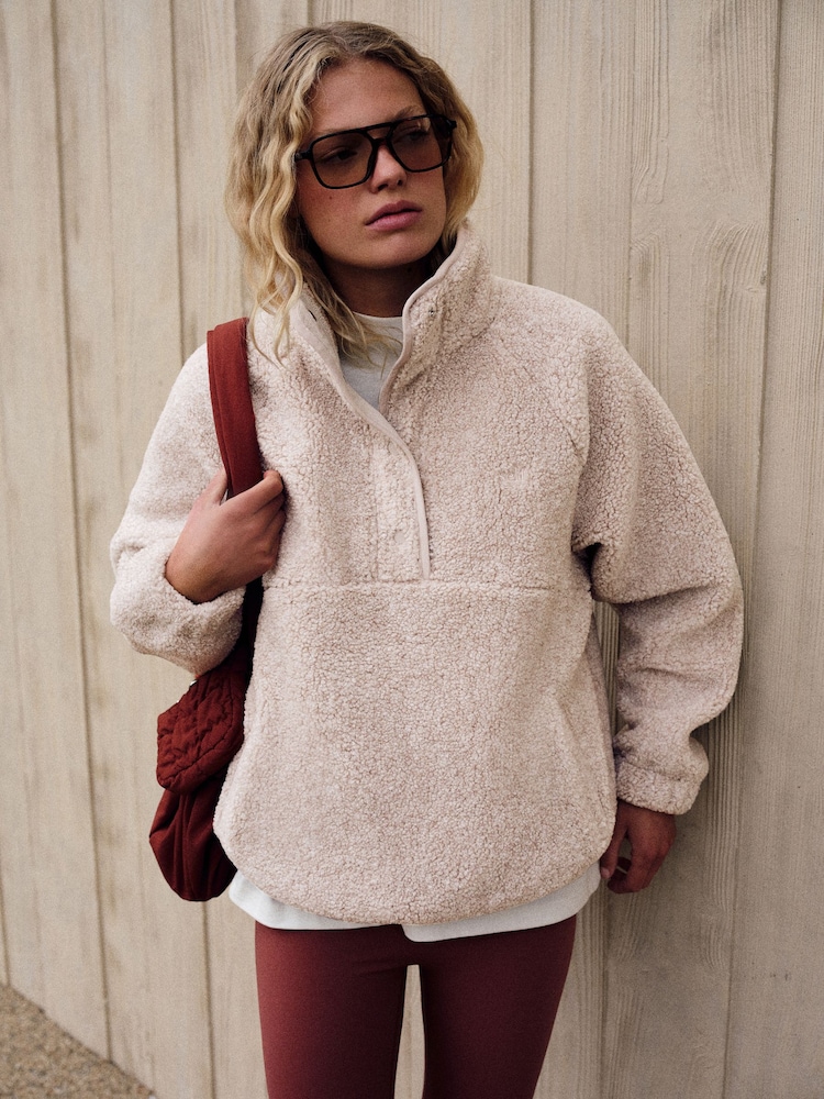 self. Oatmeal Borg Popper Neck Jumper - Image 2 of 8