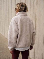 self. Oatmeal Borg Popper Neck Jumper - Image 3 of 8