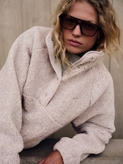 self. Oatmeal Borg Popper Neck Jumper - Image 4 of 8