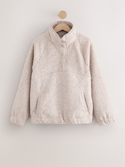 self. Oatmeal Borg Popper Neck Jumper - Image 5 of 8