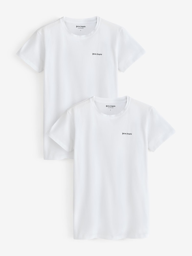 Palm Angels White Cotton Stretch Logo T-Shirts 2 Pack - Image 1 of 3
