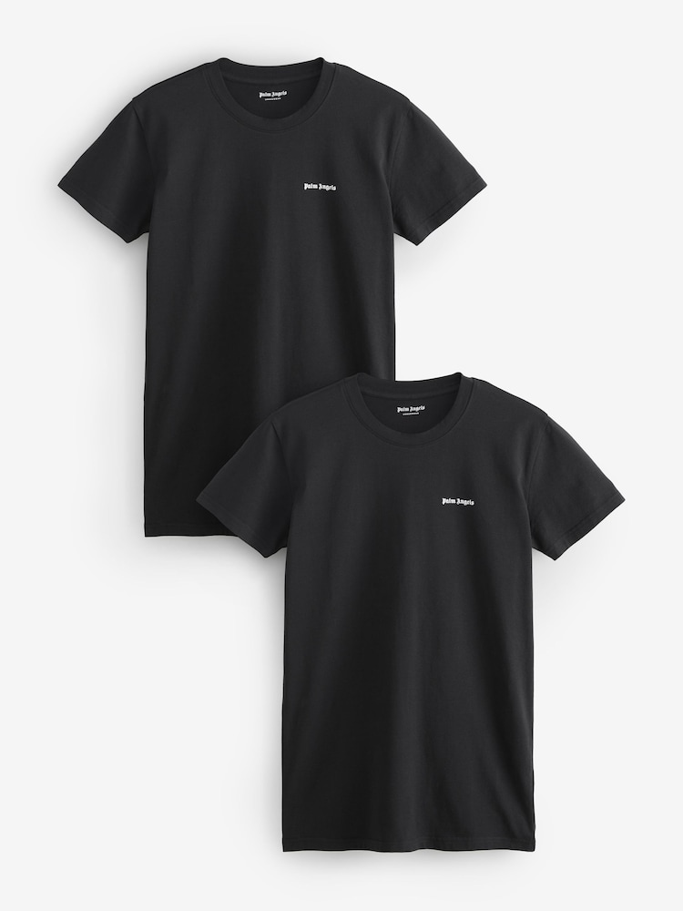 Palm Angels Black Cotton Stretch Logo T-Shirts 2 Pack - Image 1 of 2 Palm Angels Black Cotton Stretch Logo T-Shirts 2 Pack - Image 1 of 2