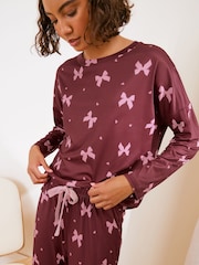 Friends Like These Burgundy Bow Long Sleeve Jogger Pyjamas - Image 2 of 5