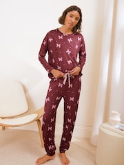 Friends Like These Burgundy Bow Long Sleeve Jogger Pyjamas - Image 3 of 5