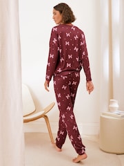 Friends Like These Burgundy Bow Long Sleeve Jogger Pyjamas - Image 4 of 5