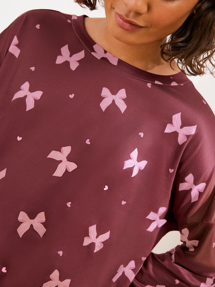 Friends Like These Burgundy Bow Long Sleeve Jogger Pyjamas - Image 5 of 5 Friends Like These Burgundy Bow Long Sleeve Jogger Pyjamas - Image 5 of 5