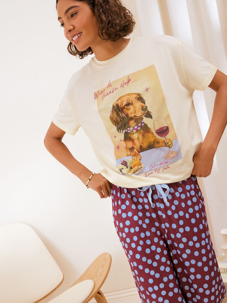 Friends Like These Berry Biscuit the Sausage Dog Short Sleeve Balloon Trouser Pyjamas - Image 1 of 5 Friends Like These Berry Biscuit the Sausage Dog Short Sleeve Balloon Trouser Pyjamas - Image 1 of 5