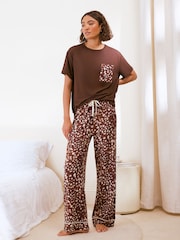 Friends Like These Brown Deer Print Short Sleeve Pyjamas Set - Image 1 of 5