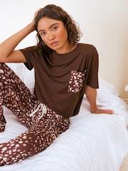 Friends Like These Brown Deer Print Short Sleeve Pyjamas Set - Image 2 of 5