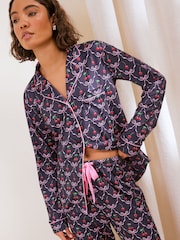 Friends Like These Navy Cherry Bow Long Sleeve Pyjamas - Image 2 of 5
