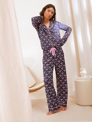 Friends Like These Navy Cherry Bow Long Sleeve Pyjamas - Image 3 of 5