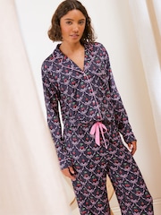 Friends Like These Navy Cherry Bow Long Sleeve Pyjamas - Image 5 of 5