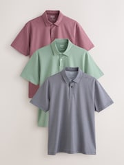 Pink/Sage Green/Purple Geo Printed Motionflex Short Sleeve Jersey Polo Shirts 3 Pack - Image 1 of 6
