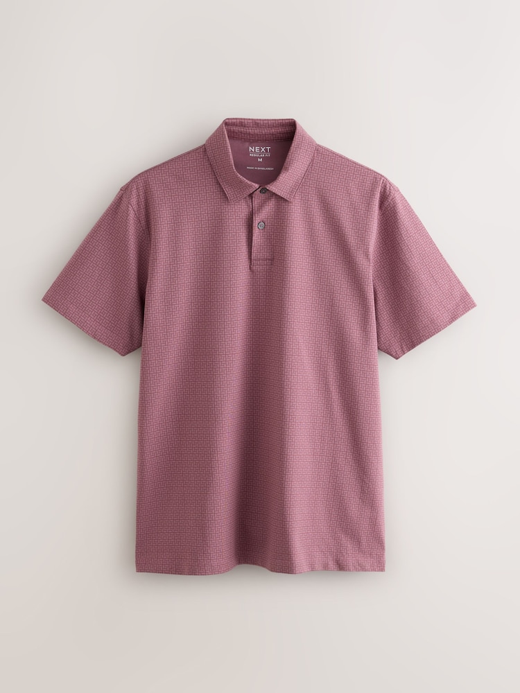 Pink/Sage Green/Purple Geo Printed Motionflex Short Sleeve Jersey Polo Shirts 3 Pack - Image 2 of 6