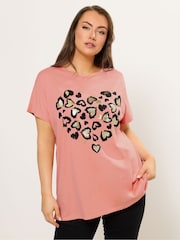 Yours Curve Orange Heart Print Top - Image 1 of 5